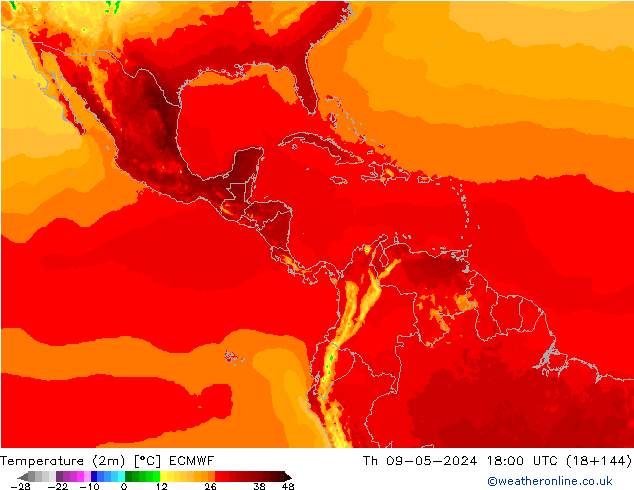 Temperatura (2m) ECMWF gio 09.05.2024 18 UTC