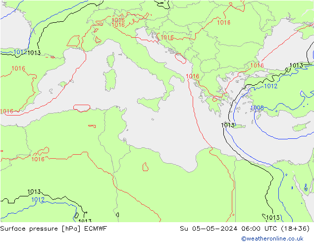 pressão do solo ECMWF Dom 05.05.2024 06 UTC