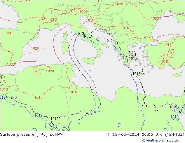 pressão do solo ECMWF Qui 09.05.2024 06 UTC