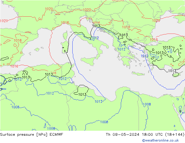 Luchtdruk (Grond) ECMWF do 09.05.2024 18 UTC