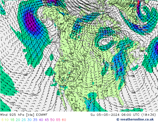 Wind 925 hPa ECMWF Su 05.05.2024 06 UTC