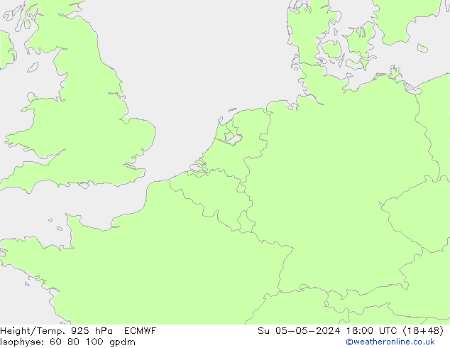 Height/Temp. 925 hPa ECMWF Su 05.05.2024 18 UTC