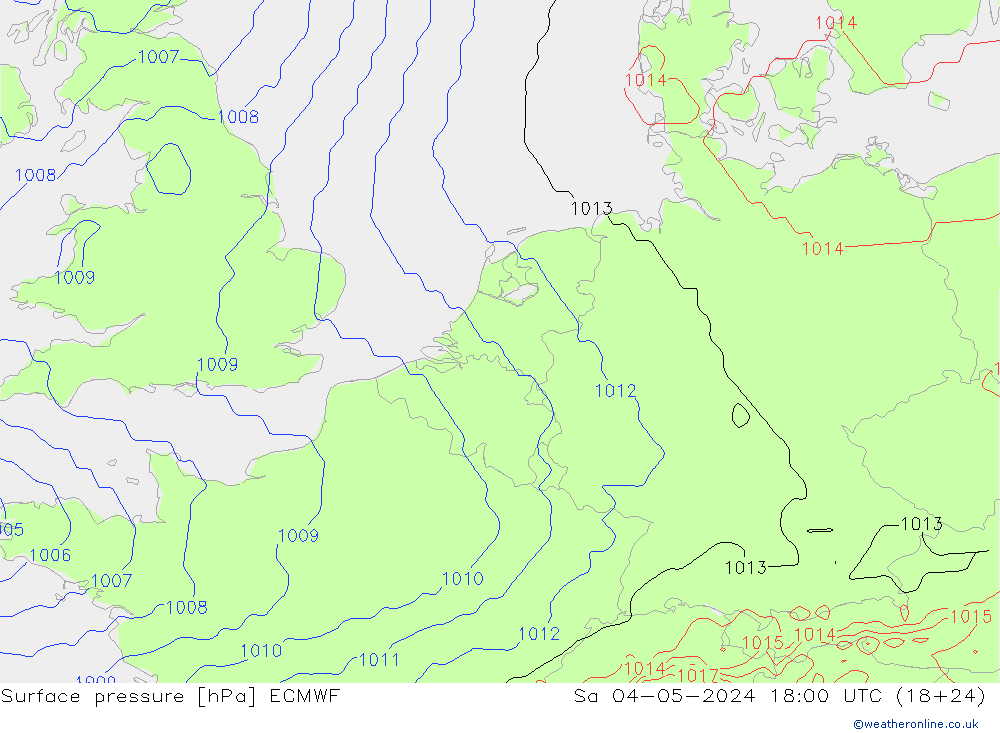 Atmosférický tlak ECMWF So 04.05.2024 18 UTC