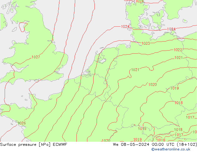 Pressione al suolo ECMWF mer 08.05.2024 00 UTC