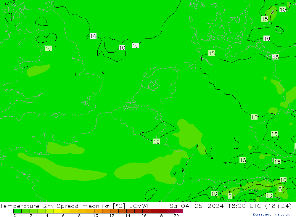 Temperature 2m Spread ECMWF Sa 04.05.2024 18 UTC
