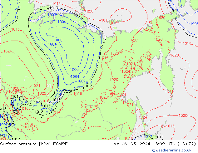 pressão do solo ECMWF Seg 06.05.2024 18 UTC