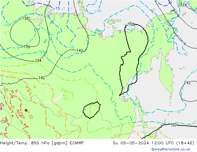 Height/Temp. 850 hPa ECMWF  05.05.2024 12 UTC