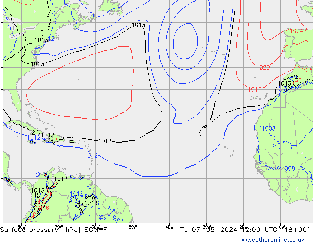 Surface pressure ECMWF Tu 07.05.2024 12 UTC