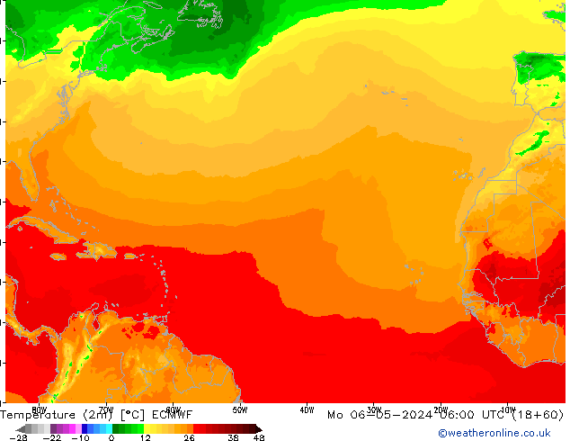 Temperatuurkaart (2m) ECMWF ma 06.05.2024 06 UTC