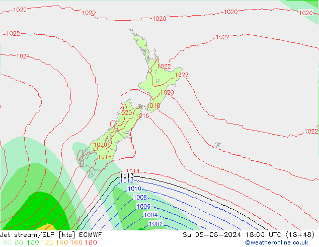 джет/приземное давление ECMWF Вс 05.05.2024 18 UTC
