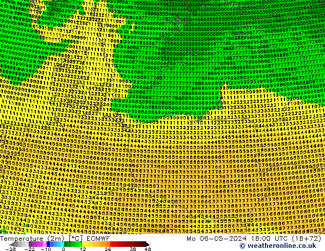 Temperature (2m) ECMWF Mo 06.05.2024 18 UTC