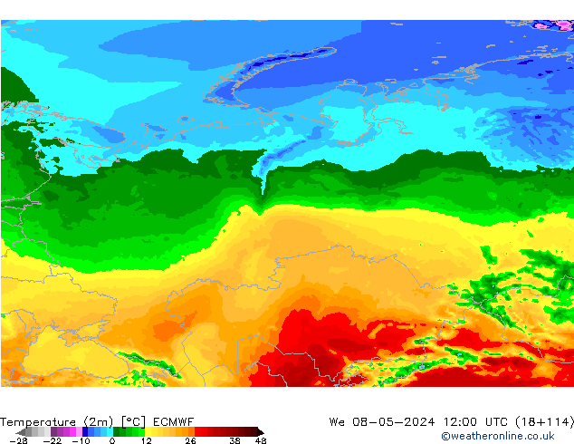 Sıcaklık Haritası (2m) ECMWF Çar 08.05.2024 12 UTC