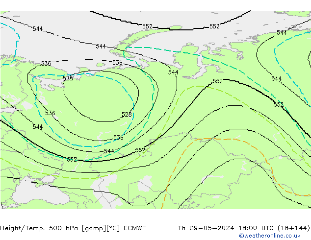 Height/Temp. 500 hPa ECMWF Th 09.05.2024 18 UTC