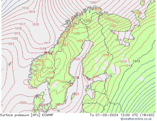 Surface pressure ECMWF Tu 07.05.2024 12 UTC