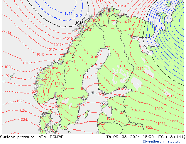 Pressione al suolo ECMWF gio 09.05.2024 18 UTC