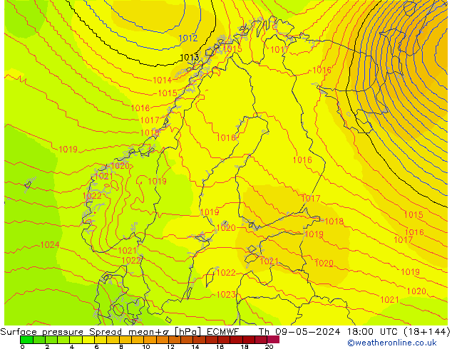 pressão do solo Spread ECMWF Qui 09.05.2024 18 UTC