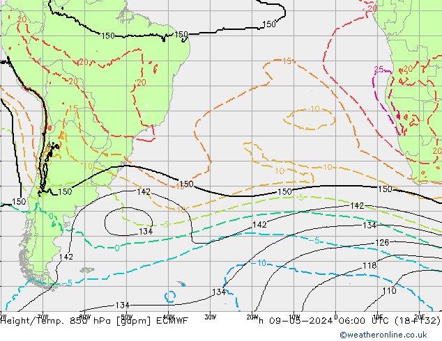 Height/Temp. 850 hPa ECMWF Th 09.05.2024 06 UTC