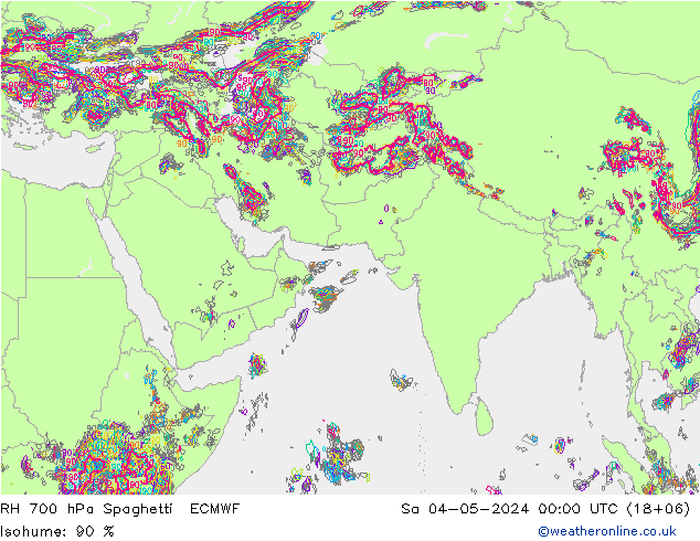 RH 700 hPa Spaghetti ECMWF 星期六 04.05.2024 00 UTC