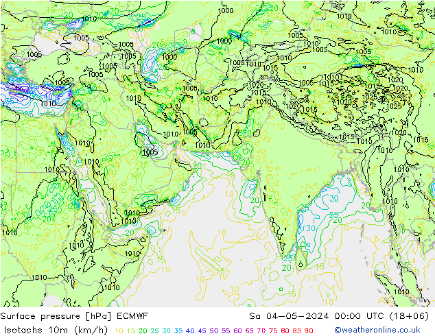10米等风速线 (kph) ECMWF 星期六 04.05.2024 00 UTC