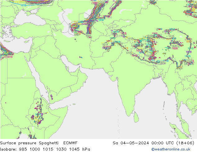 地面气压 Spaghetti ECMWF 星期六 04.05.2024 00 UTC