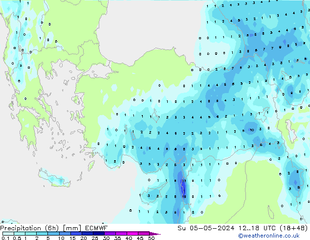 Precipitation (6h) ECMWF Su 05.05.2024 18 UTC