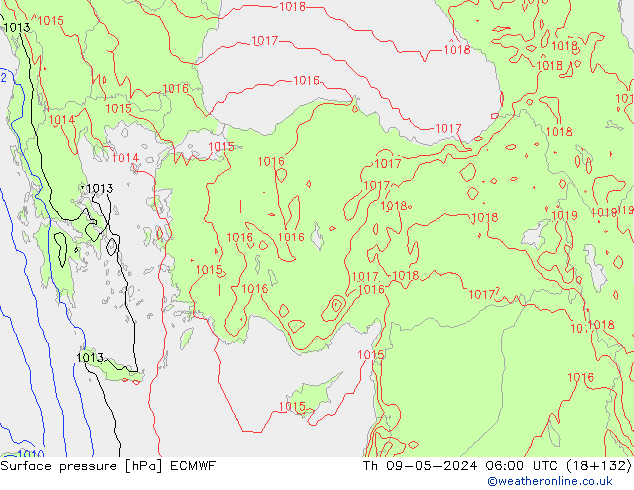 Atmosférický tlak ECMWF Čt 09.05.2024 06 UTC