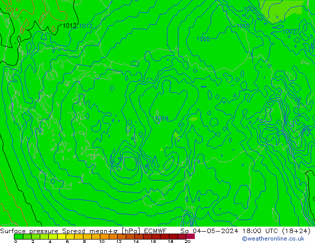 Surface pressure Spread ECMWF Sa 04.05.2024 18 UTC