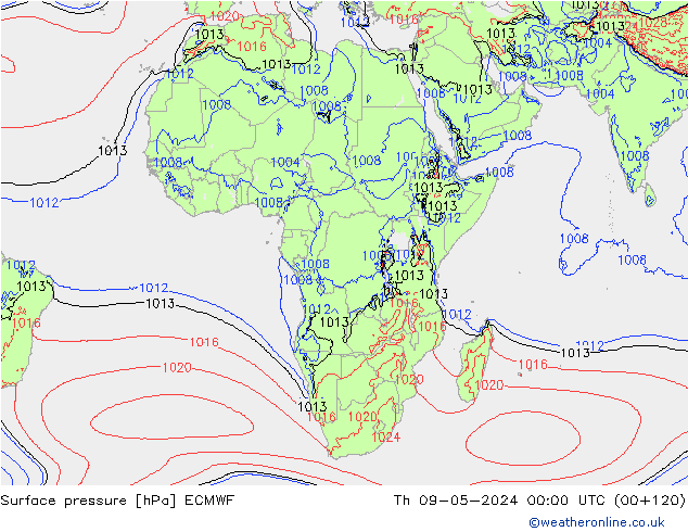 Surface pressure ECMWF Th 09.05.2024 00 UTC