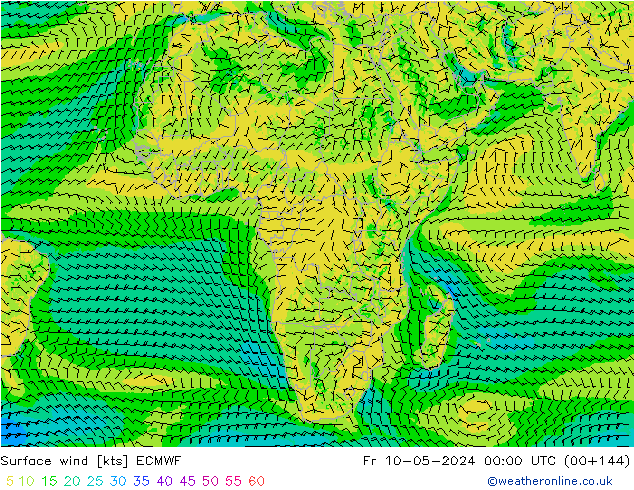 Wind 10 m ECMWF vr 10.05.2024 00 UTC