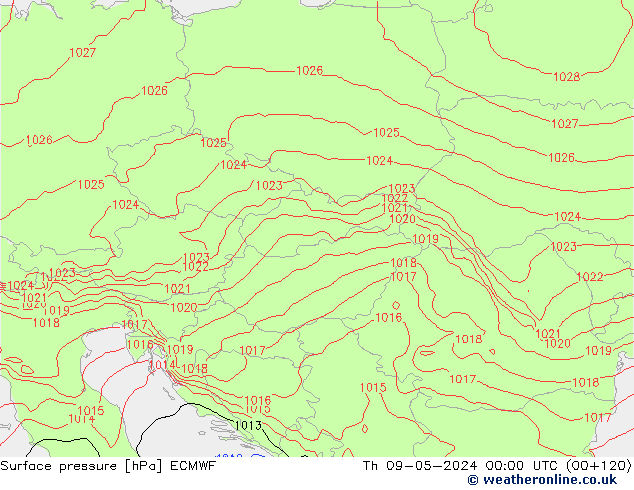 Atmosférický tlak ECMWF Čt 09.05.2024 00 UTC