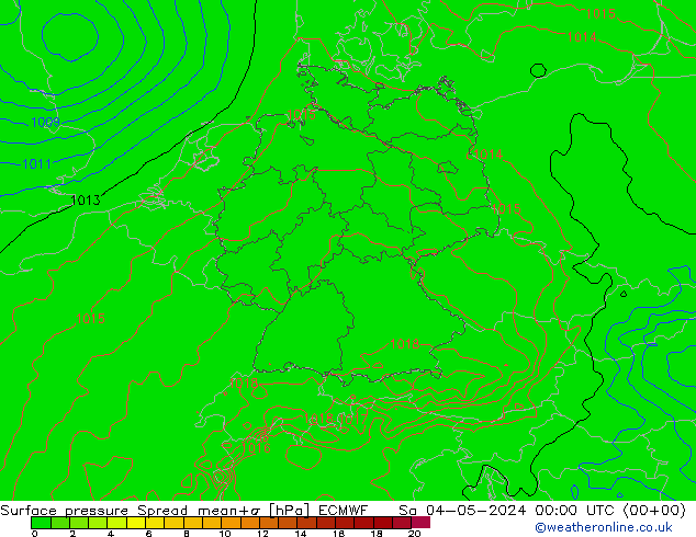地面气压 Spread ECMWF 星期六 04.05.2024 00 UTC