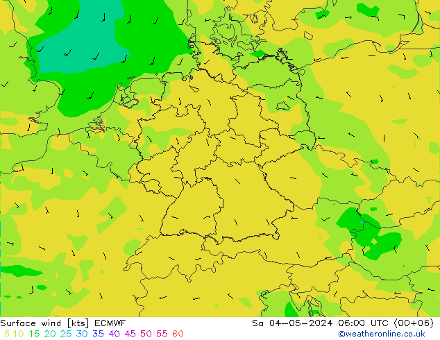 Surface wind ECMWF Sa 04.05.2024 06 UTC