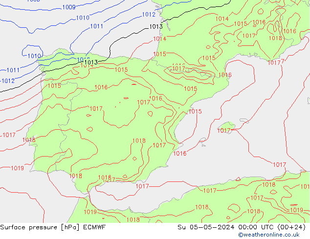 Pressione al suolo ECMWF dom 05.05.2024 00 UTC