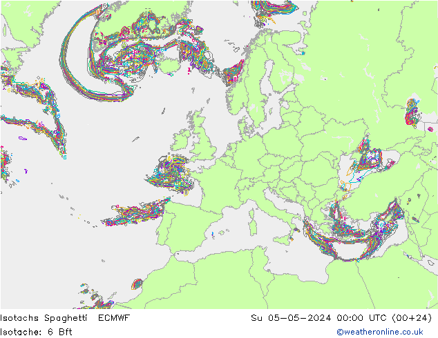 Isotachs Spaghetti ECMWF Su 05.05.2024 00 UTC