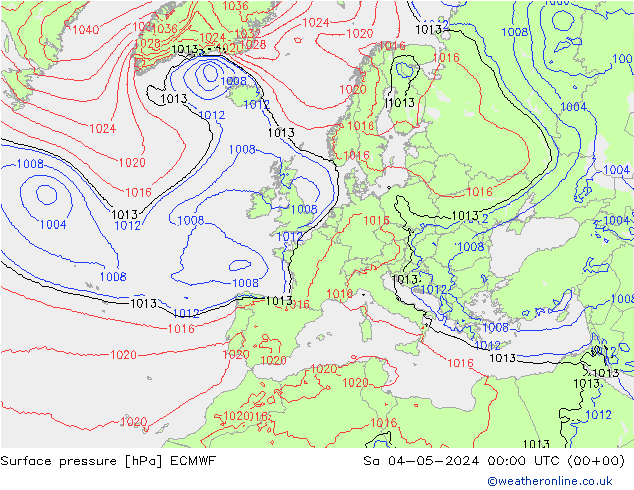 Pressione al suolo ECMWF sab 04.05.2024 00 UTC