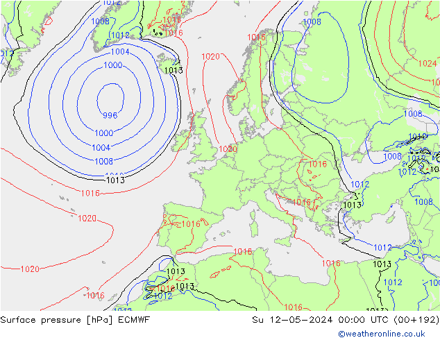 Atmosférický tlak ECMWF Ne 12.05.2024 00 UTC