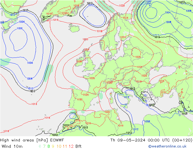 High wind areas ECMWF jeu 09.05.2024 00 UTC