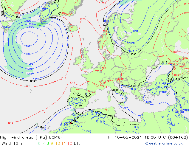 High wind areas ECMWF Fr 10.05.2024 18 UTC