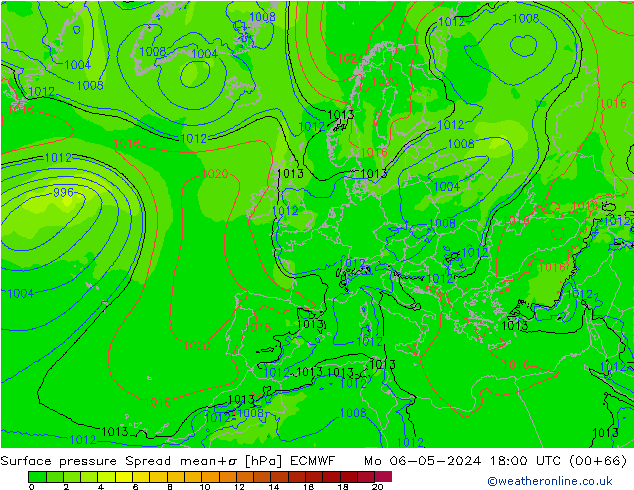 Surface pressure Spread ECMWF Mo 06.05.2024 18 UTC