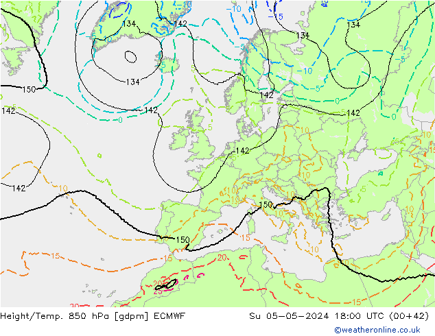 Height/Temp. 850 hPa ECMWF So 05.05.2024 18 UTC