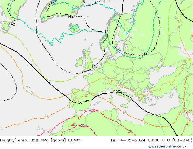Height/Temp. 850 hPa ECMWF Tu 14.05.2024 00 UTC