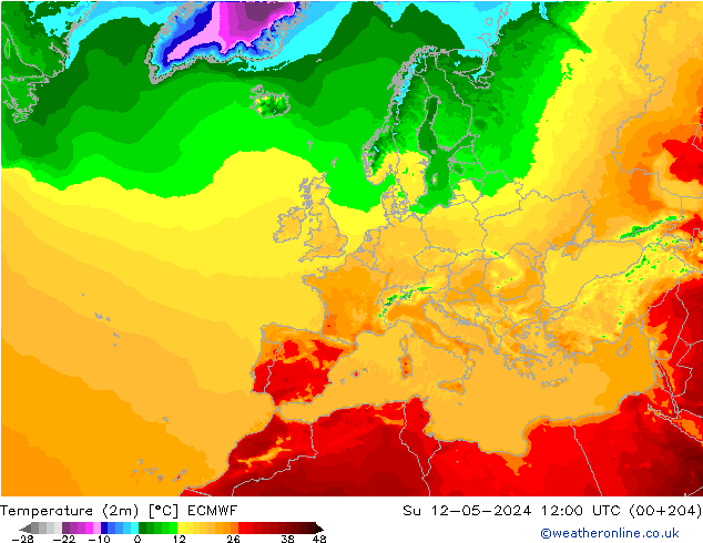 Temperaturkarte (2m) ECMWF So 12.05.2024 12 UTC