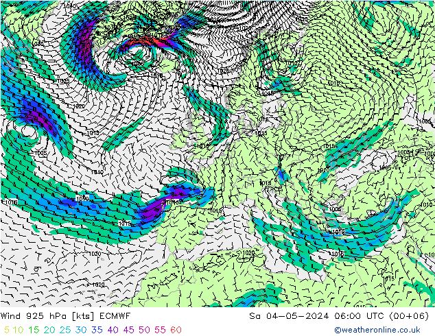 wiatr 925 hPa ECMWF so. 04.05.2024 06 UTC