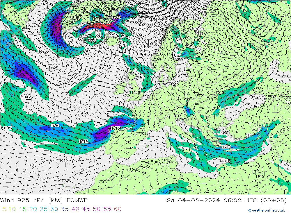 Wind 925 hPa ECMWF Sa 04.05.2024 06 UTC