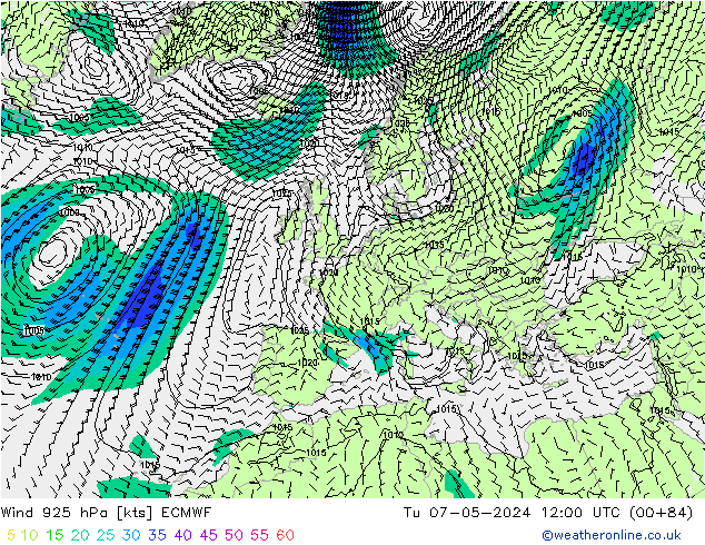 Wind 925 hPa ECMWF Di 07.05.2024 12 UTC