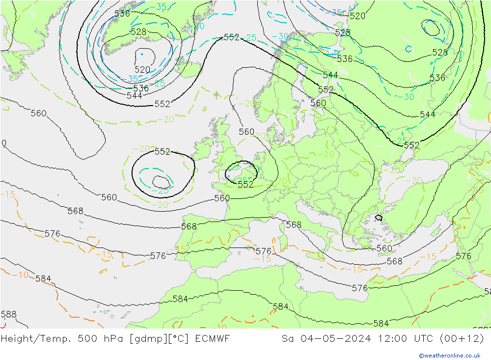 Height/Temp. 500 hPa ECMWF Sa 04.05.2024 12 UTC