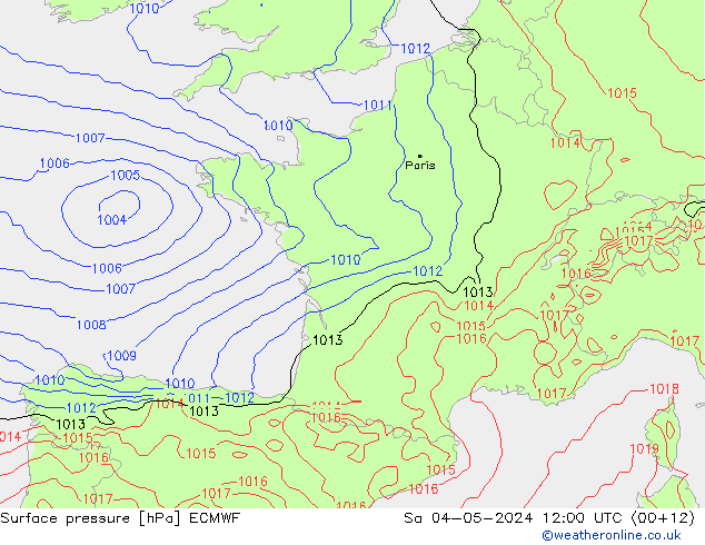 Presión superficial ECMWF sáb 04.05.2024 12 UTC