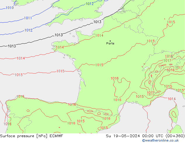 Presión superficial ECMWF dom 19.05.2024 00 UTC