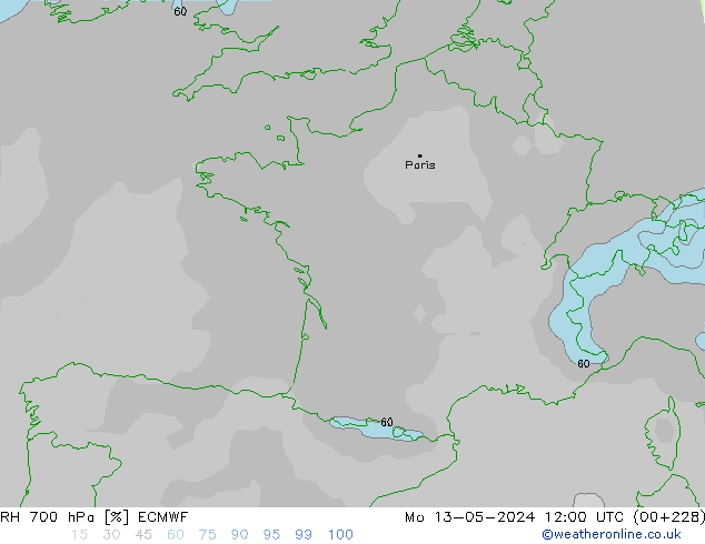 RH 700 hPa ECMWF Mo 13.05.2024 12 UTC