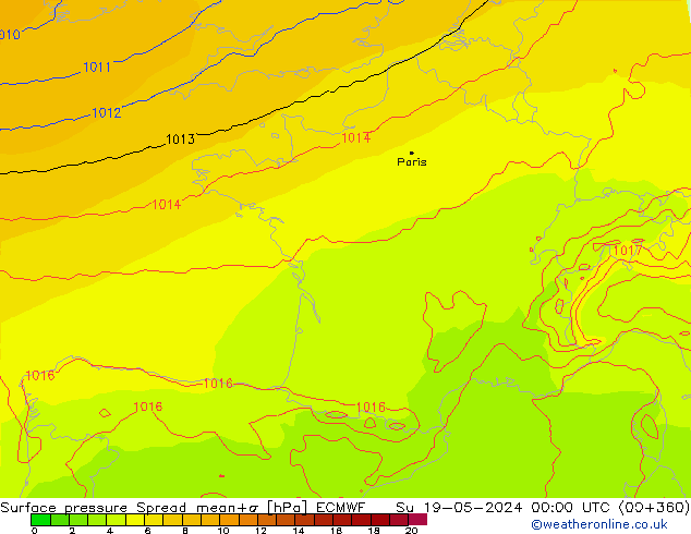 Bodendruck Spread ECMWF So 19.05.2024 00 UTC